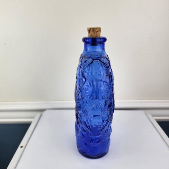 Libbey Vintage Cobalt Blue Glass Bottle Seashells 9" Tall Canada - Picture 2 of 6